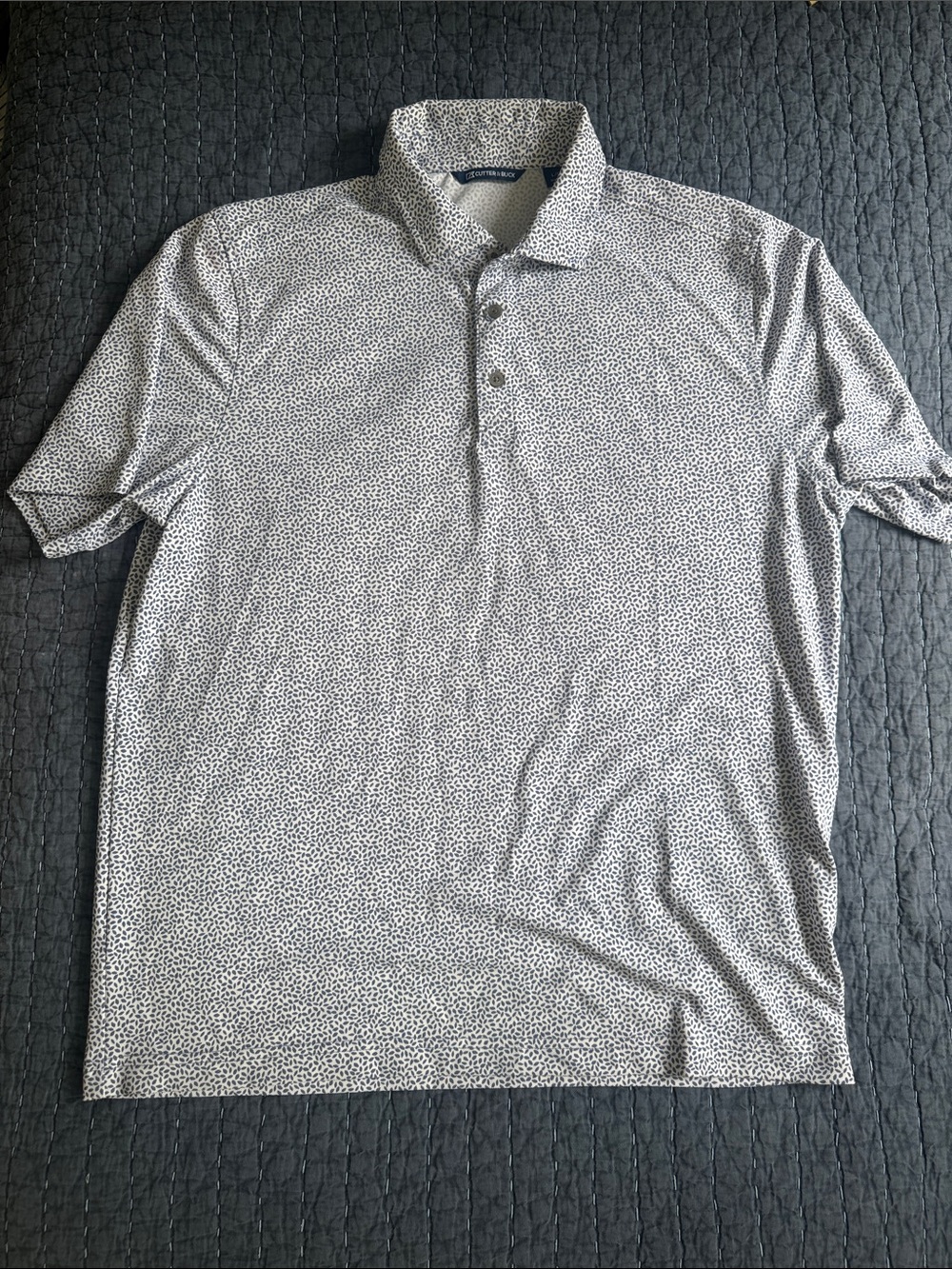 Cutter and Buck White and Blue large Polo with Microdot Print